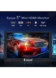 Eyoyo 5" Portable vga CCTV Monitor LCD Screen 800x480 IPS Monitor BNC AV/VGA Display LED Car TFT Monitor