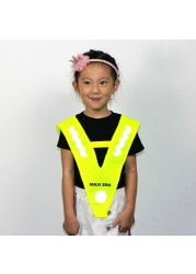 Fluorescent Yellow V Shaped Traffic Safety Road Polyester Free Size Night Security Children Reflective Vest Running Cycling