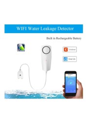 WiFi Wireless Liquid Leak Sensor Water Level Detector Leak Bypass Buzzer Tuya Smart Life APP Push Alarm