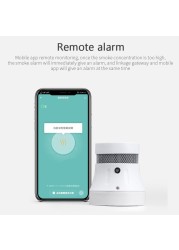 zigbee fire alarm smoke detector sensor audible alert visual notification 2.4ghz wifi work with tuya smart life app by phone