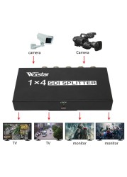 Wiistar SDI Splitter 1 in 4 out SDI Extender Converter 1x4 Support 3G/SD/HD-SDI 1080P for Video Monitor