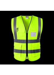 Reminder With Zipper Waistcoat Wear Resistant High Visibility Easy Clean Safety Vest Reflective Multi-Pocket Night Construction