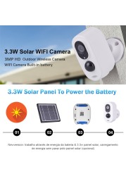 3MP Solar Camera WiFi Outdoor Street Wireless Security Camera 3.3W Solar Panel Powered Bullet Mini Camera Tuya APP