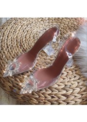 Transparent PVC Sandals Women Pointed Crystal Cup Clear High Heel Stiletto Sexy Pumps Summer Shoes Peep Toe Women Pumps Size 43