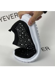 Lucifer Shiny Crystal Knitted Sneakers Women 2022 Spring Breathable Mesh Flats Woman Plus Size Slip On Running Shoes Casual Shoes 43