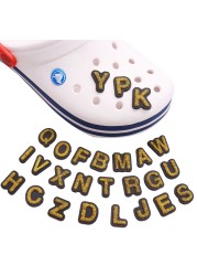 Wholesale 50pcs Gloden Flash Powder Alphabet Letters Shoe Accessories Buckle Garden Shoe Decorations Fit Kids Croc Jibz Ornament