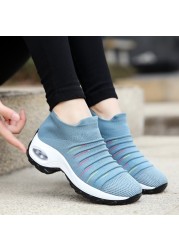 Women Casual Shoes Air Cuvulin Sock Sneakers Increase Walking Shoes Elasticity Slip On Shoes Mesh Breathable Non-slip