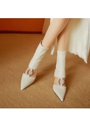 2022 Women Sandals Fashion French Shoes Sexy High Heels Black Suede Pointed Toe Summer Fashion Shoes Zipper Back Stiletto Heel Hollow Shoes