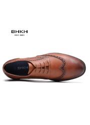 BHKH 2022 Genuine Leather Dress Shoes Comfortable Men Casual Shoes Smart Business Office Work Lace-up Men Shoes