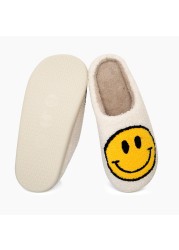 Smiley Face Slippers Winter Women Slippers Fluffy Plush Warm Soft Soled Cotton Shoes Indoor Home Non-slip Bedroom Flat Shoes