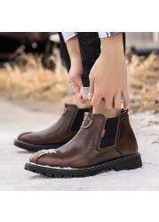 High Quality Men's Leather Chelsea Boots Men's Fashion Rubber Shoesr Non-slip Sole Autumn Casual Shoes Stretch 2021 Spring