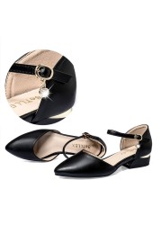 Comfortable Square Heels Office Ladies Work Shoes Soft PU Leather Low Heel Pumps Women Ankle Strap Classic Black Shoes Woman