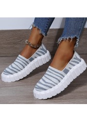 Rimocy Chunky Platform Knitting Flats Women Striped Slip-on Thick Sole Casual Shoes Woman Plus Size Spring Rome Walking Shoes