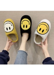 2021 new smiley face slippers women indoor slippers happy face slippers smiley face soft plush comfortable warm fluffy slippers for men