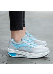 Women Vulcanized Shoes Platform Low Top Shake Shoes Mesh Increase Casual Sneakers Light Concise Loafers Non-slip Soft Bottom