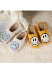 Winter Women Slippers Fluffy Smiley Face Slippers Fur Warm Couple Cotton Shoes Home Indoor Thick-soled Non-slip Floor Shoes 2022