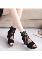 New Sandals Women Fish Mouth Flower Mesh Breathable Thick Heel Dance Shoes Women's Sandals Sandalias De Mujer Chaussure Femme