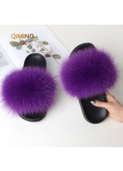 Summer fox fur slippers flat non-slip solid plush home shoes