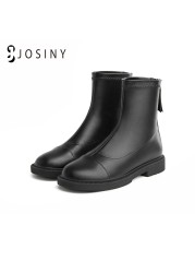 JOSINY 2022 New Winter Shoes For Women PU Leather Zipper Ankle Boot Mixed Color Ladies Round Toe Fashion Shoes