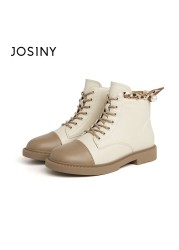 JOSINY New Women's Winter Shoes Pearl Metal Decoration Ankle Platform Slip-on Zipper Round Toe Fashion Shoes Ladies