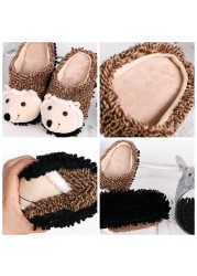 ASILETO-Winter Warm Slippers for Men and Women, Unisex Slippers, Round Toe, Cute Hedgehog, Large Size 35-43, Brown, Indoor Home F999