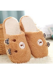 Women Plush Short Winter Slippers Cotton Bear Flat Shoes Home Bedroom Home Soft Velvet