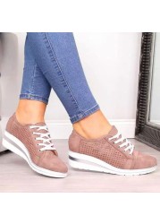 2021 Women Casual Shoes Fashion Hollow Out Summer Women Shoes Breathable Mesh Sneakers Ladies Lace Up Loafers Shoes