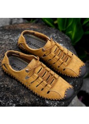 Brand Men Summer Sandals Genuine Breathable Genuine Leather Roman Handmade Casual Fashion Beach Trekking Outdoor Size 38-48