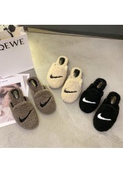 indoor women fluffy slippers winter soft slip on house crinkle fur slippers sunflower style non-slip short plush flat shoes