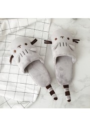 Cute Cozy Home Indoor Cozy Cat Street Cat Cartoon Plush Travel Airplane Sleeping Cat Animal Slippers Flat Slippers For Women Shoes