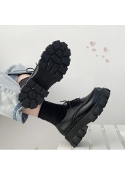 Rimocy black patent leather platform shoes women 2021 gothic lace up chunky heels woman japanese style student shoes female