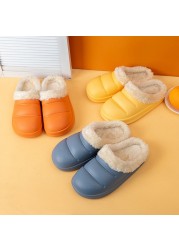 Winter Women Fur Slippers Waterproof Warm Plush Household Slides Indoor Home Thick Sole Shoes Non-slip Solid Couple Sandals