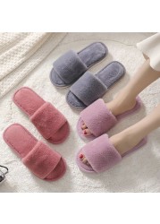 2021 Fashion Soft Fur Slippers Slides Home Indoor Floor Shoes Solid Volvi Slippers for Bedroom Open Toe Comfortable Shoes Women Gray