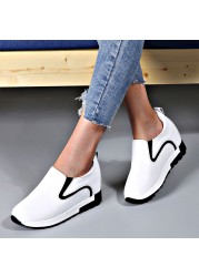 Fashion Women Chunky Slip-on Solid Shoes Increase Comfort Platform Shoes Woman Outdoor Casual Non-slip Ladies Leather Shoes