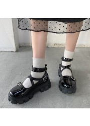 Sweet Lolita Platform Shoes Round Head Thick Heel Cross Bandage Shoes Women Kawaii Shoes Cosplay Mary Jane Shoes Heart Buckle S1