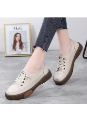 Sneakers Women Natural Genuine Leather Flat Casual Shoes Female Ballet Flats Lace Up White Soft Sole Sneakers Ladies Flats