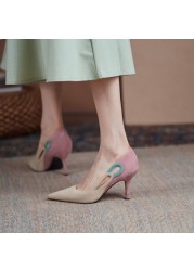 Women High Heels Pointed Toe Elegant Suede Boots Mixed Colors Spring Autumn 2021