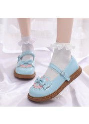 Rimocy Sweet Bowtie Mary Jane Shoes For Women Patchwork Lace Ankle Strap Flats Woman Patent Leather Lovely Lolita Platform Shoes