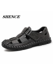 SHENCE Men's Fashion Sandals Plus Size Soft Cowhide Summer Fashion Casual Trend Breathable Non-slip Rubber Men Walking Shoes