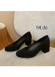 New Soft Leather Pumps Women Basic Spring Square High Heel Office Career Comfortable Shoes Plus Size 43 44 45 For Lady S0001