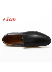 Loafers Men Elevator Shoes Men's Casual Shoes Male Business Cow Leather Shoes Height Increasing Shoes Slippers 5cm Tall Formal