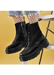 Martin Boots Women High Heels Genuine Leather Shoes Women Doc Shoes Fashion Doc Punk Thicken Boots Bottom Boots Casual Shoes