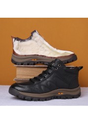 Ytween men leather boots wool fur thick composite sole winter shoes men cowhide designer outdoor ankle boots for man