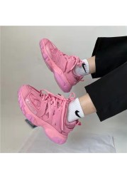 Brand Design Blue Color Women Sneakers 2021 New Fashion Woman Chunky Sneakers Lovely Pink Dad Shoes Trendy Girls Casual Shoes