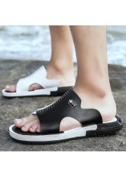 2020 sandals men summer slippers fashion peep toe pu flip flops male outdoor shoes non-slip flat beach slides plus size 38-46