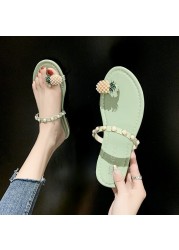 Women's shoes 2021 summer new women's shoes fashion pearl pineapple sandals women flat bottom all over toe women's beach slippers