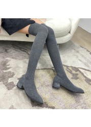 Women Over The Knee Sock Boots Knitting Sock Boots Pointed Toe Elastic Slim Female Thigh High Boots Flat Botas De Mujer Boots