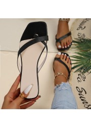 Women's Slippers 2022 Spring New Big Women's Shoes Square Head Toe Band Flat Bottom Sandals 43