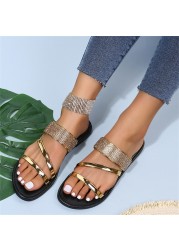 bulk items wholesale lots 2022 summer women fashion slippers outdoor flat shoes shining rhinestone beach vacation sandals M8887