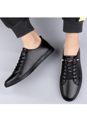 Men's Genuine Leather Casual Shoes Fashion Designers Flats Black Sneaker High Quality Minimalist Shoes For Men Vulcanized Shoes